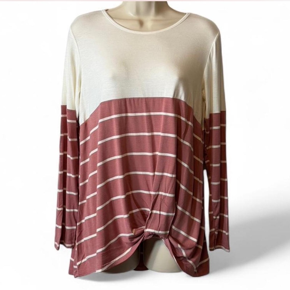 Pink & White Striped Color Block Twist Front Top - Picture 2 of 16